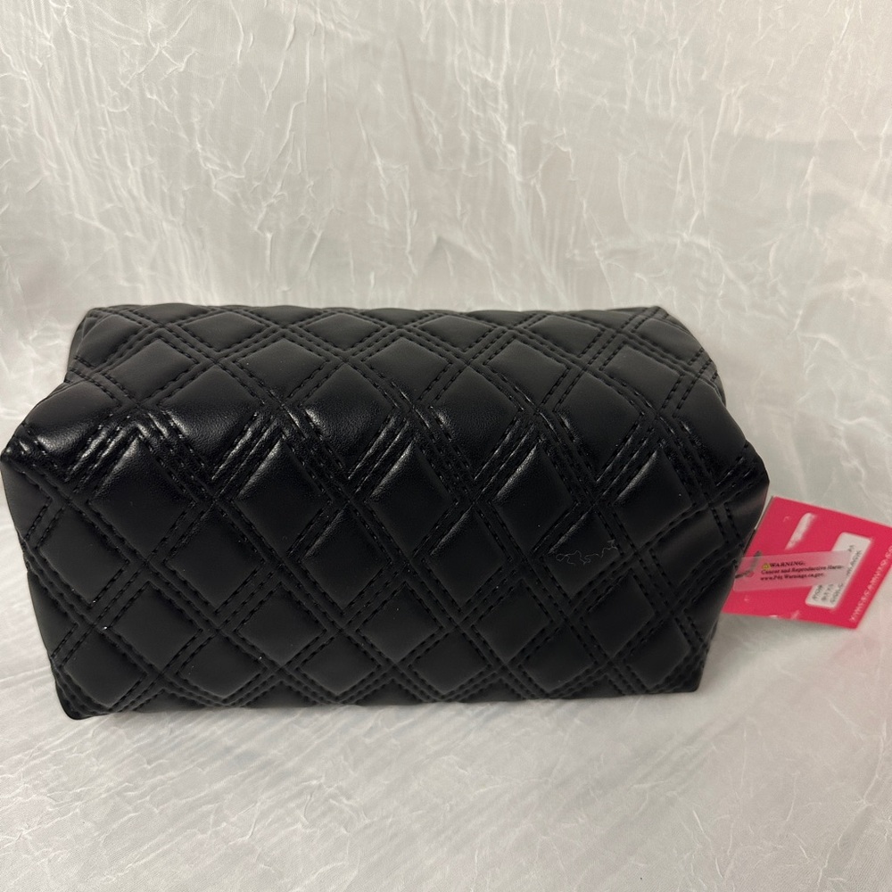 Vince Camuto Black Quilted Cosmetic Bag with Gold and Pearl Accents NWT - Picture 3 of 5